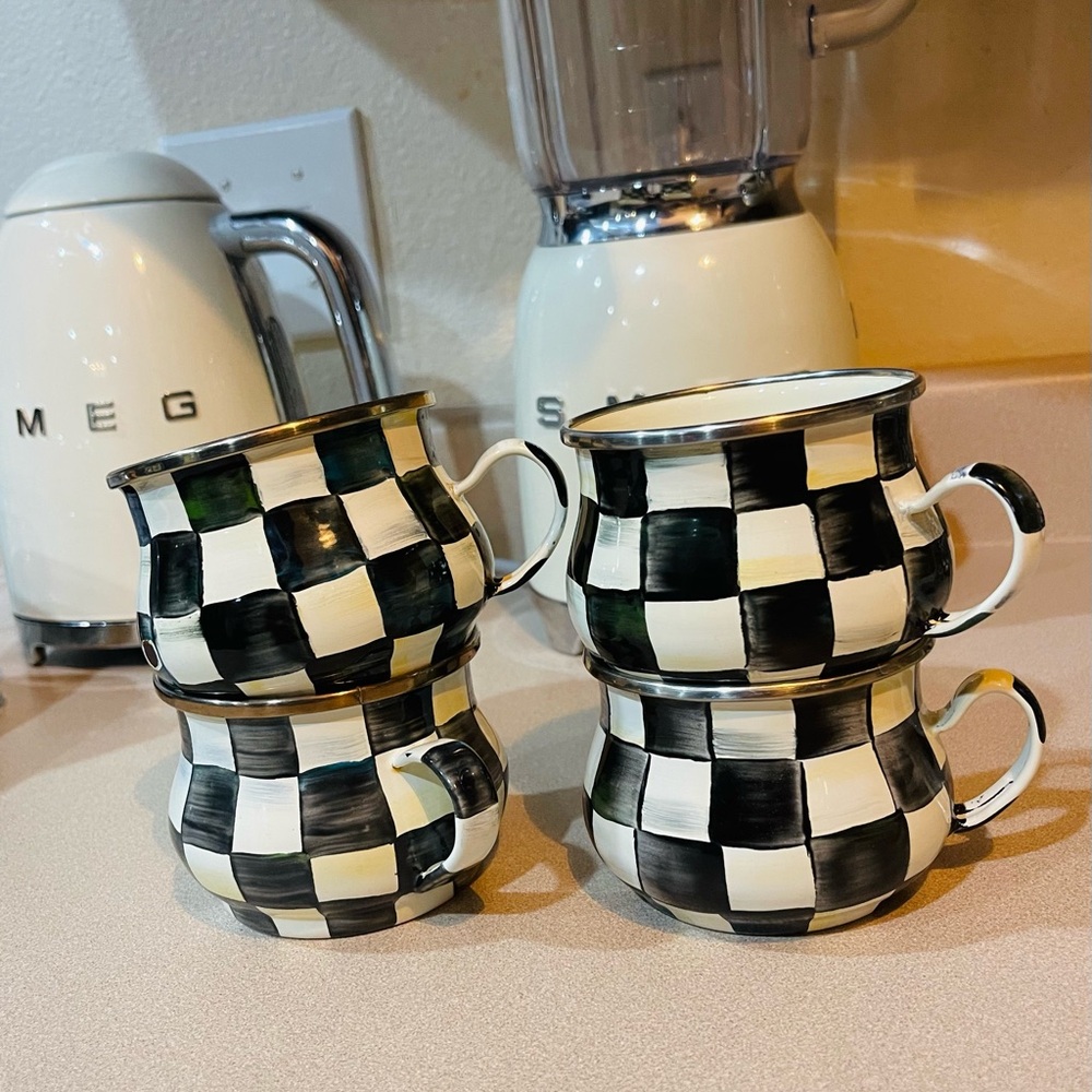 Mackenzie Childs courtly check mugs set of 4